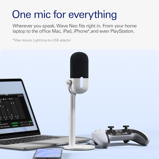 Elgato Wave Neo USB Condenser Microphone, Tap to Mute | High-rise stand design, LED mute indicator, Zero-delay headphone monitoring, Plug and play, Zero-plastic packaging - Image 4