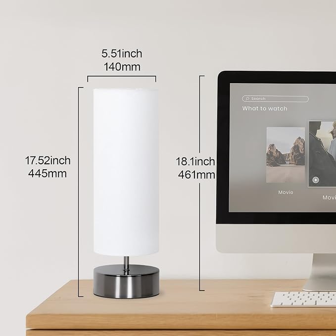 Touch Table Lamp, 3-Way Dimmable Bedside Lamp with Cylinder Fabric Shade | Modern Minimalist Accent Nightstand Desk Lamp, Night Light for Bedroom Living Room Kitchen, LED Bulb Included - Image 6