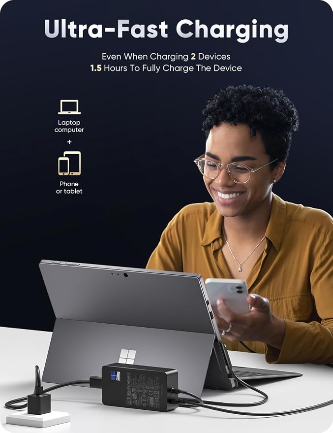 Microsoft Surface Pro Charger for 65W Windows Surface Charger 11,10,9,8,7+,7,6,5,4,3,X.Surface Laptop 6,5,4,3,2,1, Surface Go 3,2,1, Tablet, Surface Book 3,2,1, Support 44W, 36W,LED. 10FT - Image 3