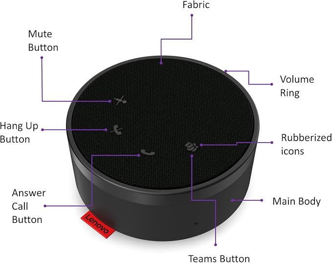 Lenovo Go Wired Speakerphone - Omni-Directional Mic - Plug-and-Play - USB-C Connectivity - Certified for Microsoft Teams, Gray - Image 2