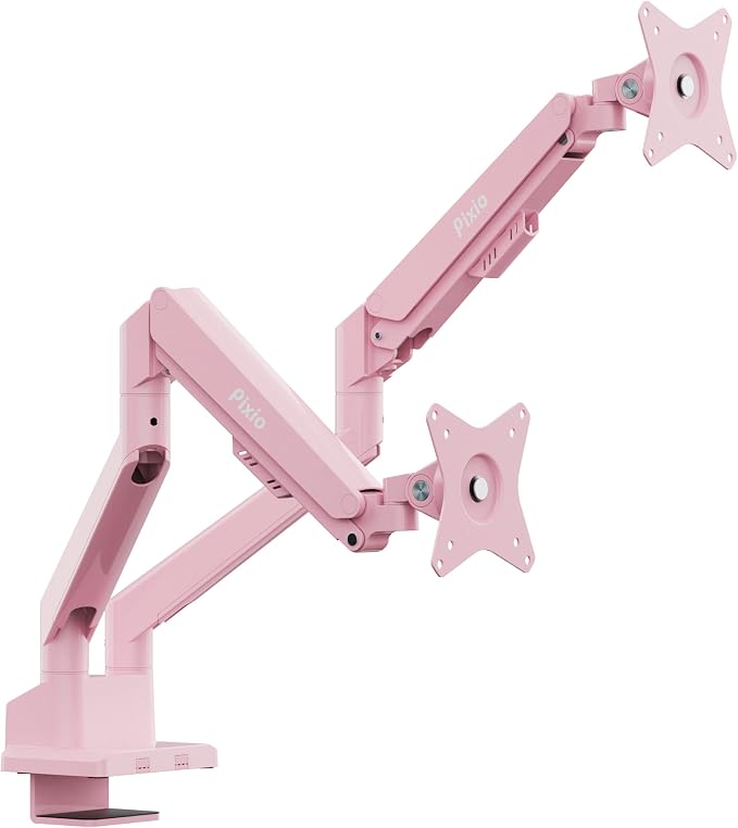 Pixio PS1D Wave Pink Dual Monitor Arm Stand Desk Mount - Fits up to 32 inches Monitors and up to 19.8lbs. VESA Compatibility and Integrated Cable Management by Pixio