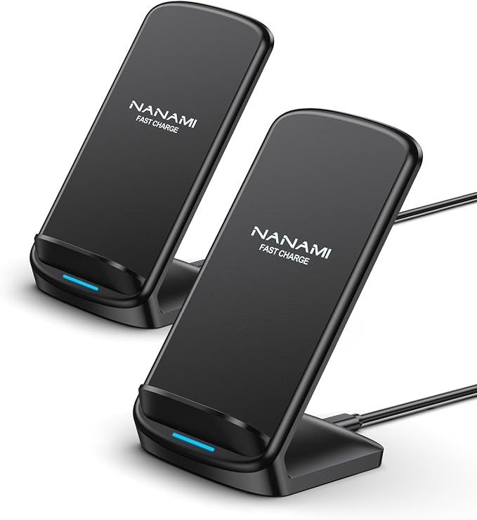 NANAMI Wireless Charger 2 Pack, 10W Nightstand Fast Cordless Charging Stand | Compatible with iPhone 17/17 Air/16/15/14/13/12, Desktop Phone Charger for Samsung Galaxy S26/S25/S25 Ultra/S24/S23, Pixel 8 by NANAMI
