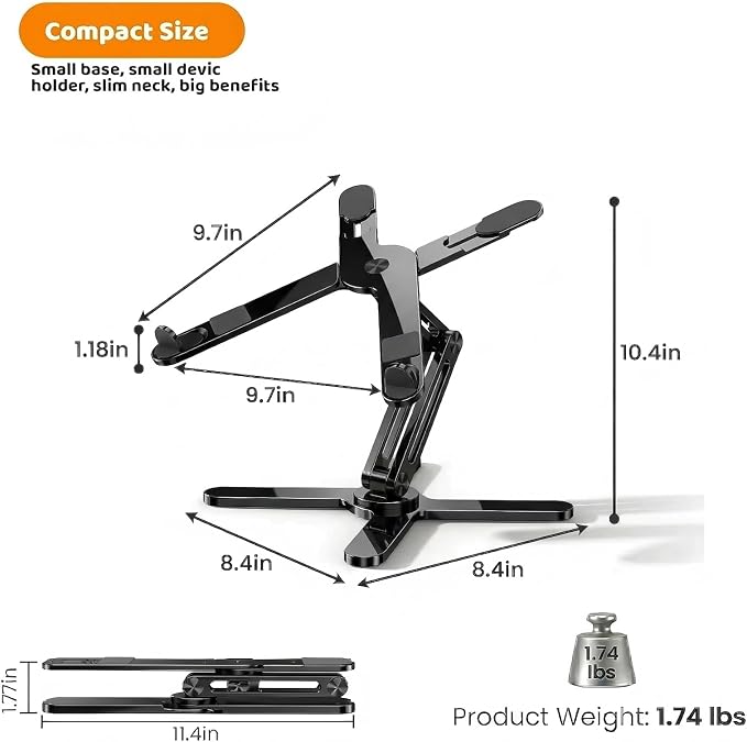 N86 360 Rotating Laptop Stand for Desk with Locking Knobs, Black | Aluminum Ergonomic Riser Adjustable Height & Angle for Collaborative Work. Foldable Portable Fits MacBook & Laptops up to 16" - Image 5