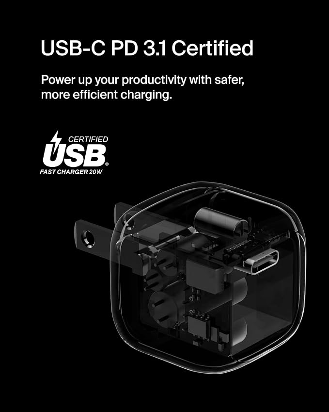 Belkin 20W Compact USB C Charger Block, Fast Charging for Travel | PD 3.1, Travel Charger, iPad, iPhone 17, Samsung Galaxy, Pixel, AirPods, Apple Watch, Nintendo Switch 2, Foldable Prongs - Image 5