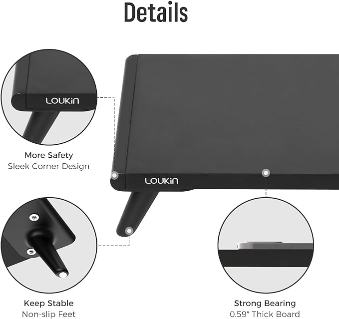 loukin Monitor Stand Riser for Desk, 22.4" × 8.2" Computer Stand, Black | Supports 22 lb, No Installation Required, Water-Resistant Surface, Fits Laptops and Printers, Ergonomic Design - Image 3