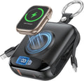 citicr Portable Charger 10000mAh w/Built-in Cables & iWatch Charger Black | Fast charging, Built-in cables, LED display, Charge 5 devices at once, Ring buckle, TSA approved, Pocket size, Charge iWatch by CITICR