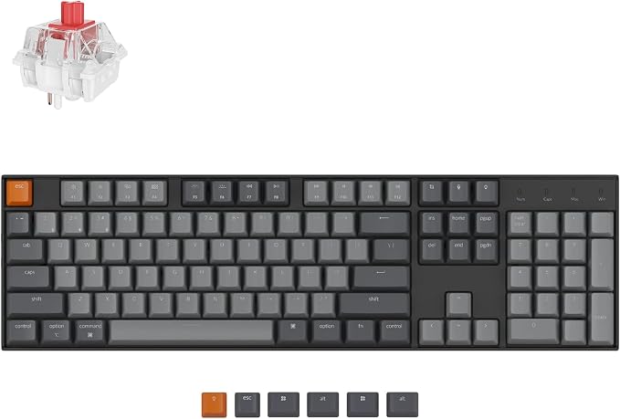 Keychron K10 Full Size 104 Keys Bluetooth Wireless Mechanical Gaming Keyboard for Mac Windows with Keychron Super Red Switch, Multitasking/White LED Backlight/USB C Wired Computer Keyboard by Keychron