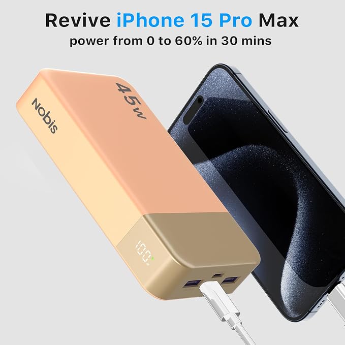 NOBIS Portable Charger 45W 20000mAh Power Bank Fast Charging | 2C+2A Battery Pack with C to C Cable, Battery Bank with Digital Display for iPhone Android Laptop etc - Image 2
