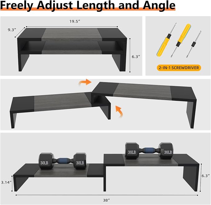WESTREE Dual Monitor Stand Riser - 2 Shelf Computer Stand with Adjustable Length and Angle, Desktop Organizer for 2 Monitors - Image 7