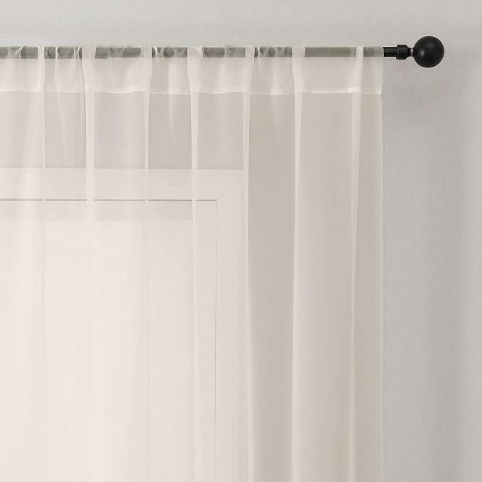 Short Cream Sheer Kithen Cafe Curtains 24 Inch Length 2 Panels Set | Half Curtains for Living Room Bedroom Basement Bathroom Small window, Sheer curtain over sink, Rod Pocket, Each 42"W x 24"L - Image 9