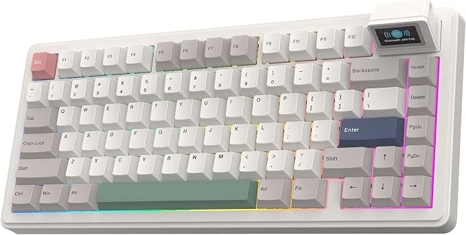 EPOMAKER RT82 Wireless Mechanical Keyboard with Screen, VIA Custom | 2.4GHz/USB-C/BT5.0, RGB Backlit, Gasket, 5-Paddings, PBT Keycaps, Hot-Swap Retro Gaming Keyboard (Creamy Jade) by EPOMAKER