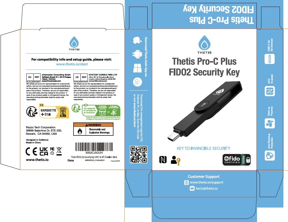 Thetis Pro-C FIDO2 (L2) Security Key Passkey Device with USB C & NFC, TOTP/HOTP Authenticator APP, FIDO 2.0 Two Factor Authentication 2FA MFA, Supports Windows/macOS/Linux/Gmail/Facebook/Dropbox - Image 2