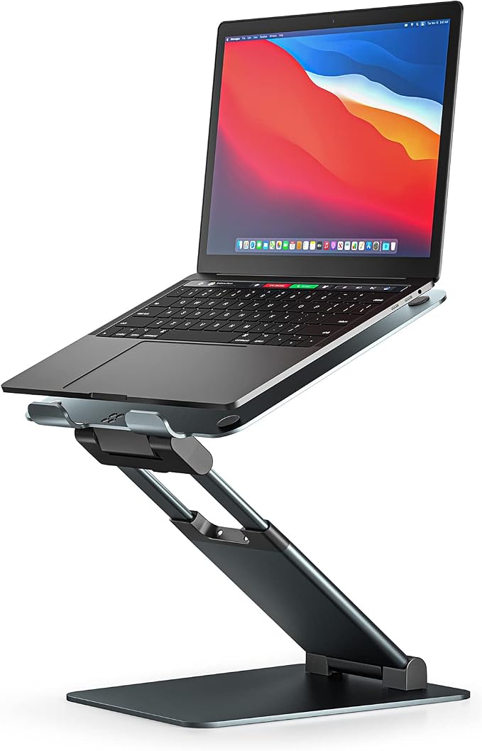 Nulaxy Pull-Out Height Adjustable Laptop Stand for Desk, 22 LB Support | Full Aluminum Standing Desk Holder, Vented Panel, Dual Foldable Design, Compatible with 10-17 Inch Laptops, Office Essentials - Image 4
