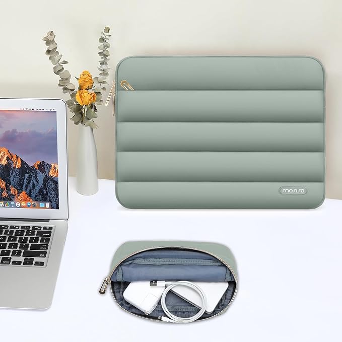 MOSISO Laptop Case 14 inch, 14 inch Puffy Laptop Sleeve Carrying Case | Compatible with HP Lenovo Dell ASUS Acer, HP Stream, Dell Latitude, Polyester Horizontal Bag with Small Case, Antique Green - Image 8