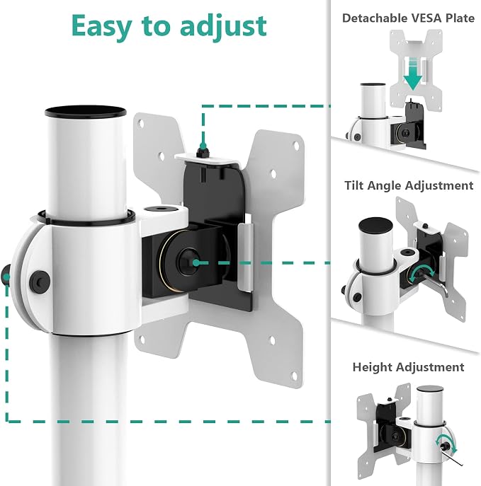 WALI Single Monitor Mount for 1 Computer Screen up to 32 inch, Fully Adjustable Monitor Arm Holds up to 22 lbs (M001S-W), White - Image 5