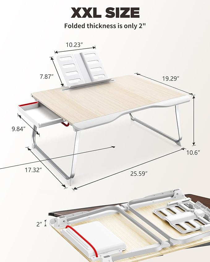 SAIJI Folding Bed Desk for Laptop, Extra Large Folding Bed Tray Table | Laptop Bed Desk for Laptops and Writing, Portable Floor Stand Laptop Desk Table for Adult,Kids, 25.6" x 19.3" ,Teak - Image 7
