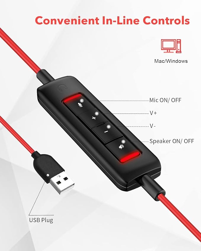 NUBWO HW02 USB Headset with Microphone Noise Cancelling &in-line Control, Ultra Comfort Computer Headset for Laptop pc, On-Ear Wired Office Call Center Headset for Boom Skype Webinars (USB-A) | USB-A - Ultra Comfort Computer Headset for Laptop pc, On-E... - Image 4