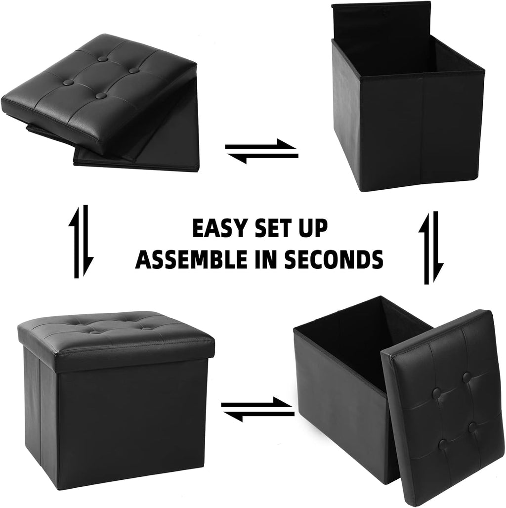 ALASDO Storage Ottoman Footrest Stool Small Ottoman with Storage Foldable Ottoman Leather Foot Rest Footstool Bench for Living Room 17x13x13inches Black - Image 4