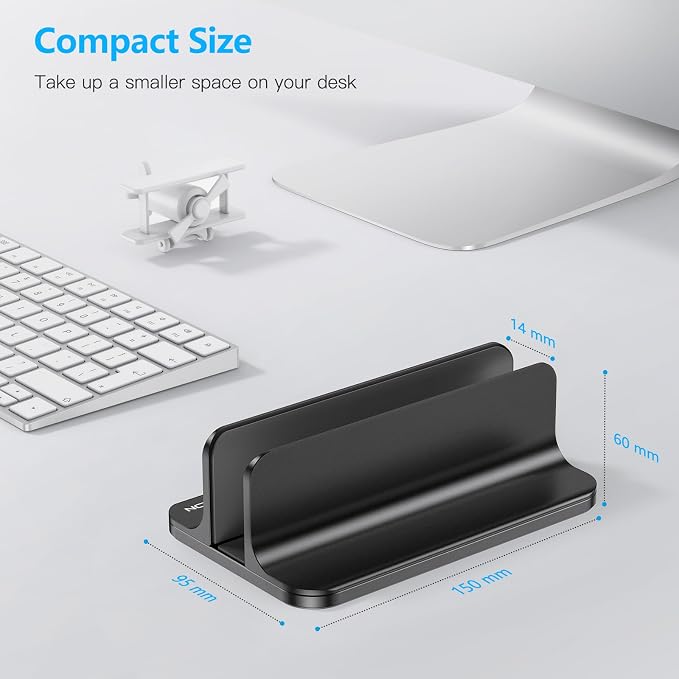 OMOTON Vertical Laptop Stand Holder, Adjustable Dock for MacBook, Black | Aluminum Stand for MacBook Stand, Fits Chromebook & Gaming Laptops up to 17.3 in, Office Desk Organization, Space-Saving - Image 3