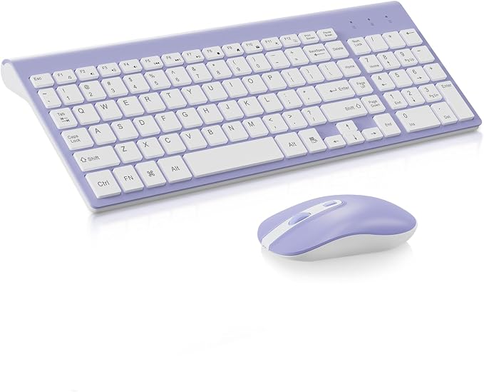 cimetech Wireless Keyboard and Mouse Combo - Purple White | Compact quite scissor-switch keyboard with optical mouse, includes USB-A Nano Receiver, for Computer,Mac,Laptop,PC,Windows by cimetech