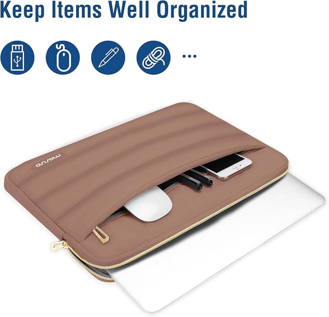 MOSISO Laptop Case 13.3 inch,13-13.3 inch Puffy Laptop Sleeve Carrying Case | Compatible with MacBook Neo/Air 13.6/Pro 13/14, HP Dell ASUS Lenovo, Polyester Horizontal Bag with Small Case, Mocha - Image 2