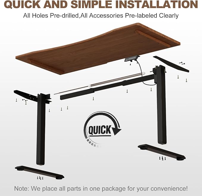 Solid Wood Electric Standing Desk, 55"x23.6" Walnut Standing Desk | 1 BOX,Home Office Desk with 3 Stages Single Motor, Wood Standing Desk with T-Shaped Metal Bracket for Gaming - Image 6