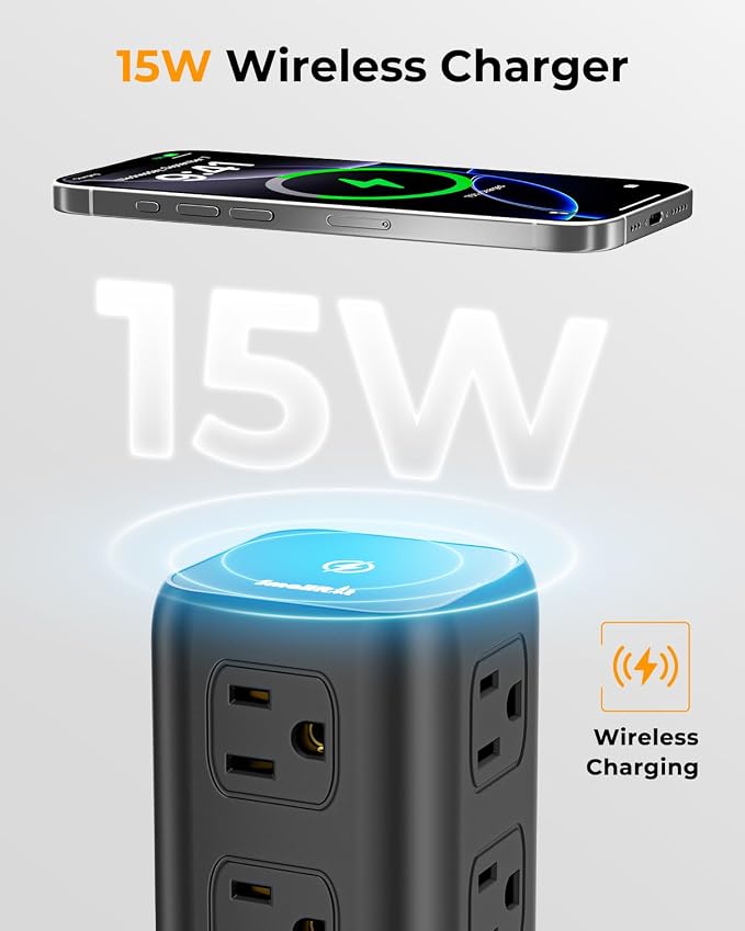 Power Strip with 12 Outlets 4 USB (1 USB C), 6.5Feet Extension Cord with Multiple Outlets, Charging Station, Power Strip Tower, Home Office Desk Supplies - Image 3