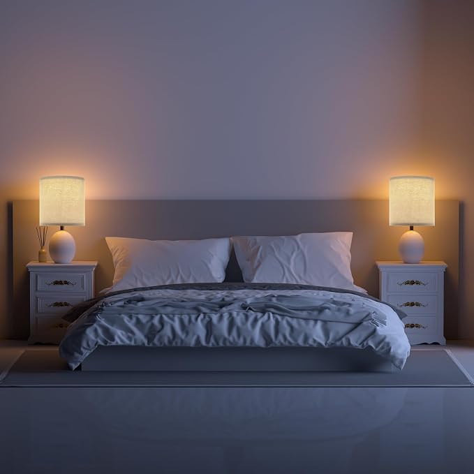17.3" Table Lamp Set of 2 for Living Room Bedroom, Bedside Lamps for Night Stands, Desk Nightstand Lamp Dimmable, Modern Linen Cream Ceramic Lamps (White-B) - Image 7