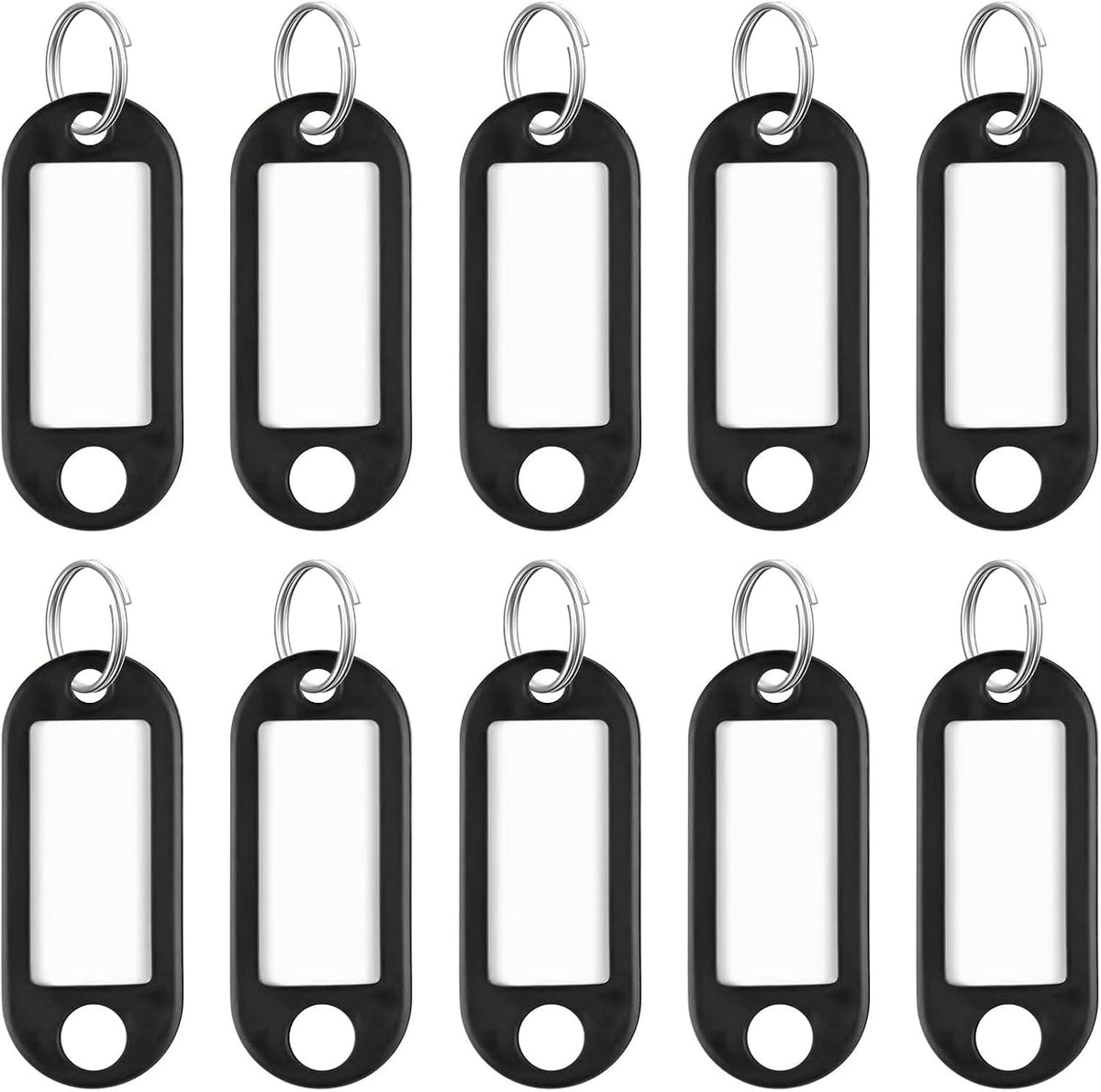 Uniclife 10 Pieces Key Tags 2 Inch Soft Plastic Key Chain Tags with Blank Paper Labels Clear Windows Protective Films and Split Rings Flexible Item Identifiers, Black by Uniclife