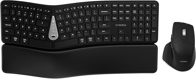 Ergonomic Keyboard Mouse Wireless Combo, Full Size Bluetooth Split Keyboard with Wrist Rest, 4 Level DPI Ergo Mouse for Windows Mac OS Computer, Black by KYSONA