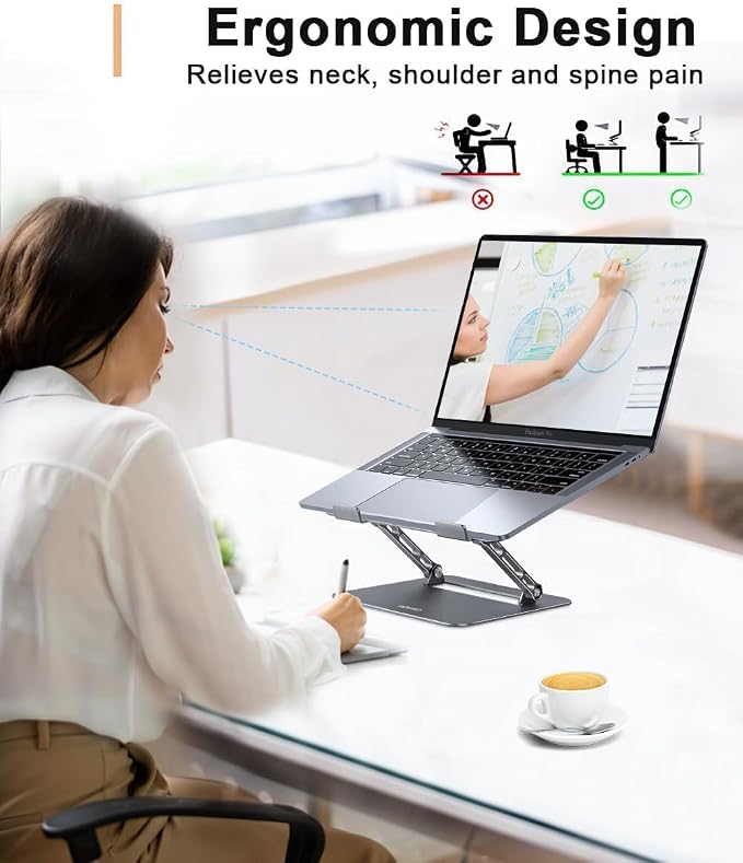 Aoviho Adjustable Laptop Stand for Desk,Portable Laptop Stand Holder and Riser,Foldable Aluminum Notebook Computer Stands for MacBook Air Pro HP Lenovo Dell Samsung Chromebook, 10-15.6 inch, Grey - Image 2