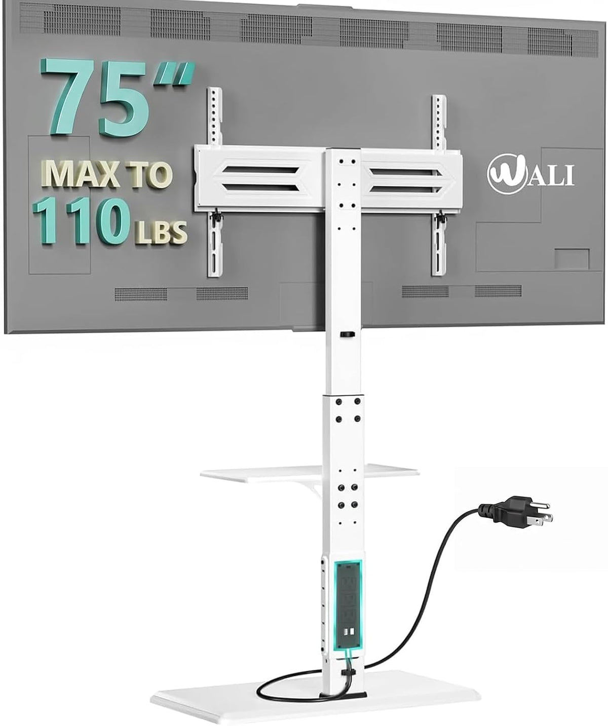 WALI Floor TV Stand with Power Outlet & AV Shelf, Tall TV Stand Mount for 36-75 inch TV up to 110 lbs, Swivel and Height Adjustable TV Stands with Wood Base for Bedroom, Office(TVDVD-6PW), White by WALI
