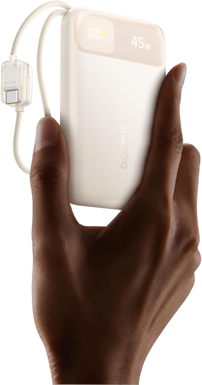Baseus 45W Ultra Slim 10000mAh Power Bank Built-in USB-C Cables, CCC Certified Portable Charger, Travel Essential Fast Charging Pocket Size Phone Battery Pack for iPhone 17 16 Samsung S25 S24 iPad by Baseus