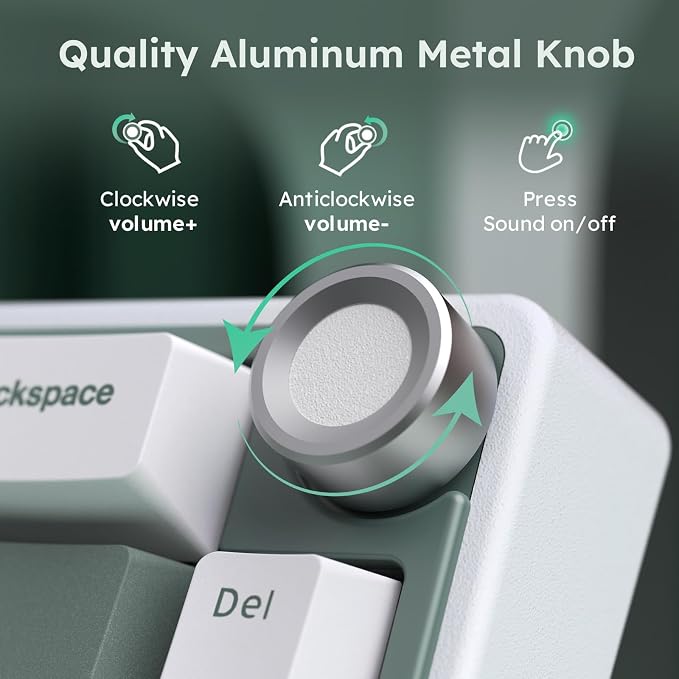 RK ROYAL KLUDGE R65 Wireless Mechanical Keyboard, 60% Keyboard with Knob | Tri-Mode 2.4G/USB-C/Bluetooth, QMK/VIA Custom Keyboard with 66 Keys and CNC Metal Knob, Hot Swappable, Cream Switch, Green - Image 3