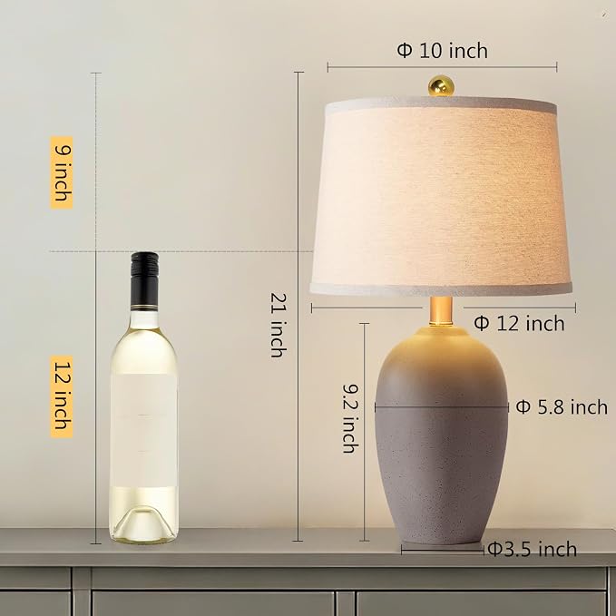 AIEAMPDO 21'' Set of 2 Farmhouse Ceramic Small Table Lamps for Living Room Bedroom, Nightstand Rustic Brown Desk Lamp for Bedside End Table Entryway, 2 LED Bulbs Included - Image 2