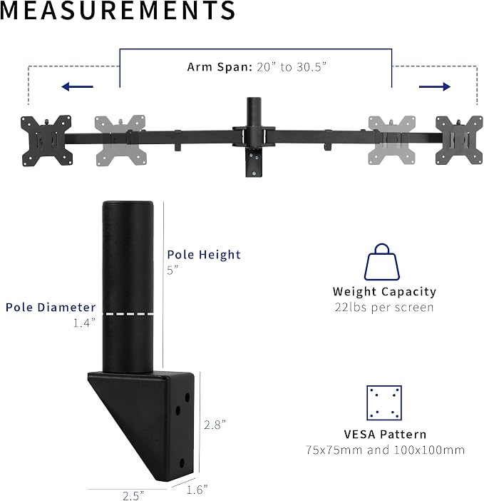 VIVO Premium Dual 21 to 32 inch LCD LED Monitor Wall Mount, Heavy Duty Telescoping Arms, Flush Wall Setup, Fits 2 Screens, Black, MOUNT-TS32B - Image 3