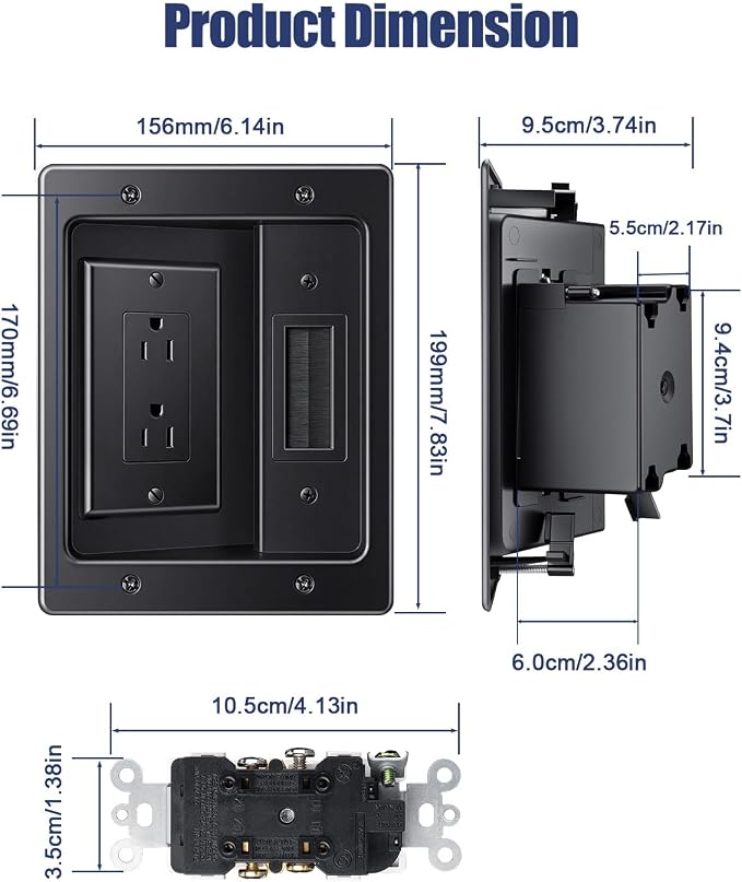 in Wall Cable Management Kit, Wall Cable Concealer Kit for TV, Recessed Outlet for Low Voltage Cables, Cord Hider Fits All Plugs for Wall Mounted TV & Cable Pass Through, Black - Image 5