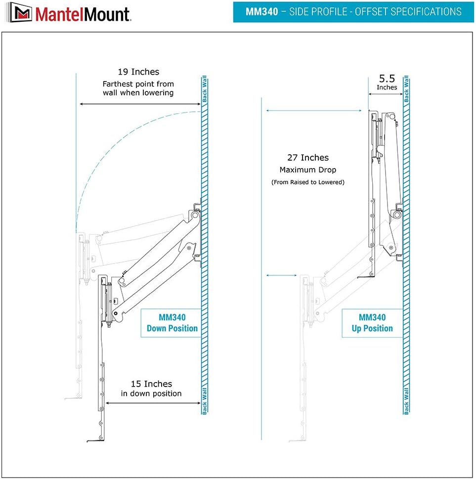 MantelMount- MM340 Above Fireplace Pull Down TV Mount- Televisions 44" to 80" Up to 90 lbs - Safe Auto-Adjusting TV Mounts - Patented Motion Stops, Handles, Balancing Technology - Superior Steel - Image 9