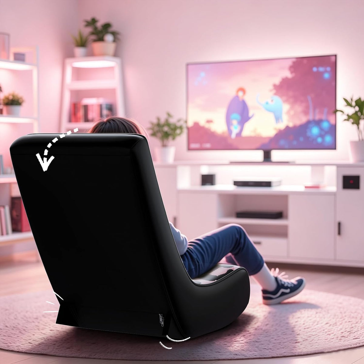 GTPLAYER Gaming Floor Rocking Chair – Rocker Floor Game Chair with Angle Limiter, Compact & Lightweight Game Seat, Pink Leopard Patterned - Image 2
