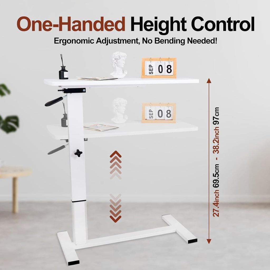 32" Foldable Pneumatic Adjustable Overbed Table with Wheels - Image 2