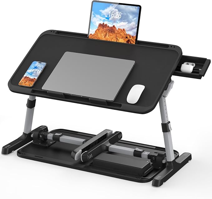 HETTHI Laptop Bed Tray Table, Adjustable Sturdy Laptop Stand for Bed with Premium Materials, Folding Portable Lap Desk with Drawer for Writing Working Reading Eating Couch Floor (Black, 22.04"×12.2") by HETTHI
