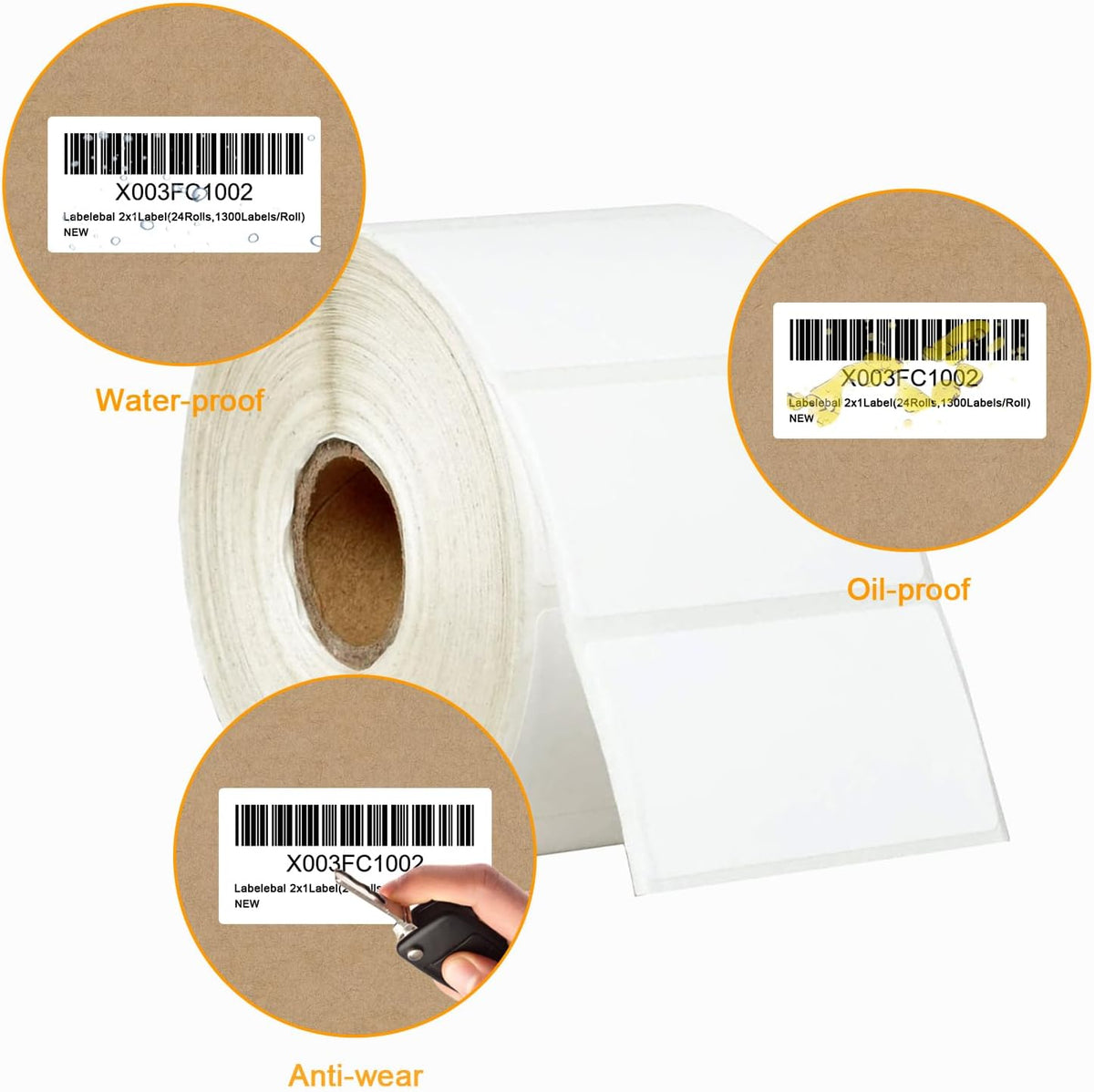 【15600 Labels/12 Rolls】 3-Proof 1" Core Labelebal 2" x 1" Direct Thermal Label (51mm x 25mm) Multipurpose Shipping Address Barcodes Labels Compatible for Zebra & Rollo Desktop Label Printer - Image 6