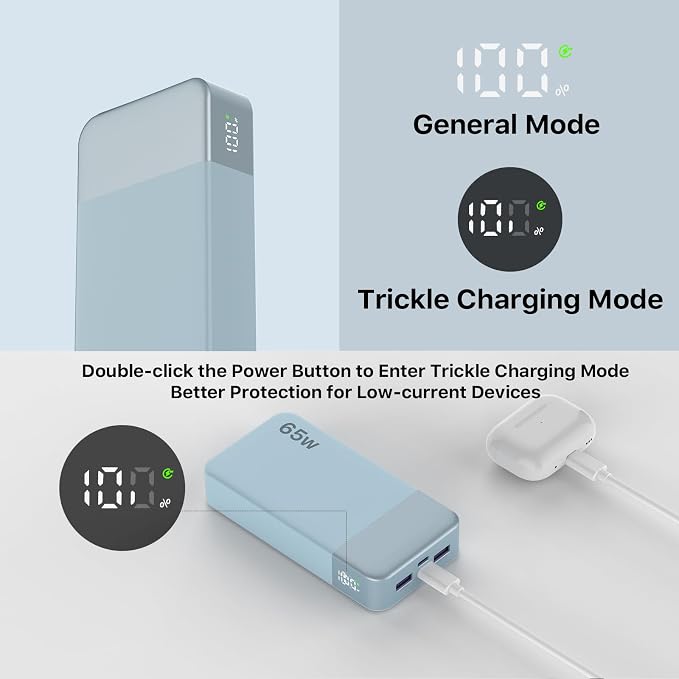 NOBIS Portable Charger 20000mAh 65W Power Bank Fast Charging | 2C+2A Battery Pank with Digital Display, Dual USB-C Fast Charging for Laptop, Phone, Tablet, On-the-Go External Battery Pack - Image 5