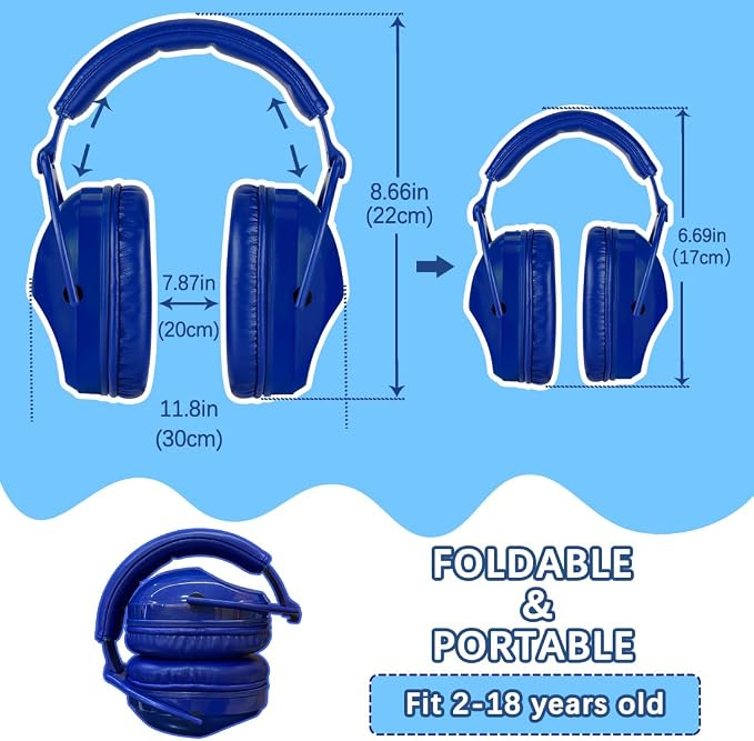 ZOHAN Kids Ear Protection 2 Pack, 25dB NRR Noise Cancelling Headphones for Kids, with Pillowy Pads, for Monster Truck, School, Autism, Sensory, Fireworks, Concerts, Events(Sapphire Blue+Sapphire Blue) - Image 6