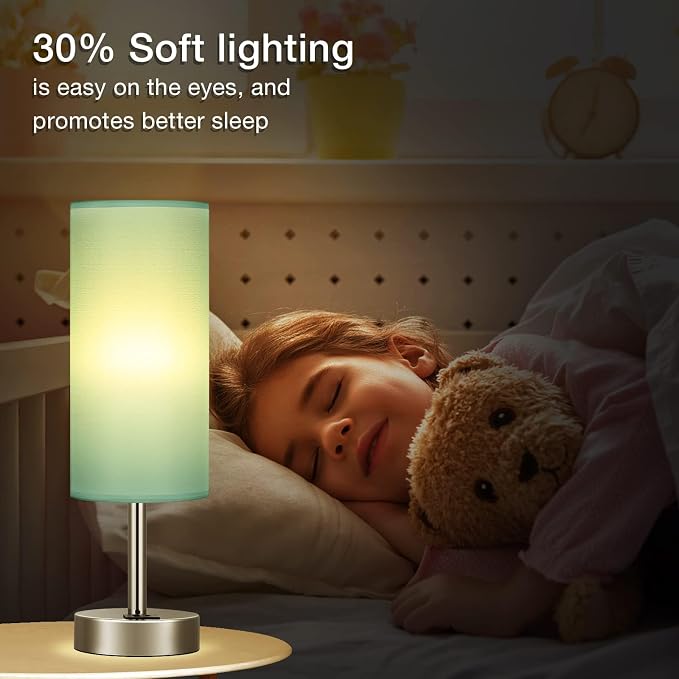 Teal Touch Table Lamp for Bedroom - Bedside Desk Lamp for College Dorm | USB A+C Ports, 3-Way Dimmable, LED Bulb Included, Teal Fabric Lampshade, Silver Metal Base, Compact 14" Night Stand Lamp - Image 5