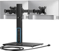 HUANUO Dual Monitor Mount with Power Outlet, Computer Monitor Stand with Sturdy Glass Base, Full Motion Dual Monitor Stand with Adjustable Height, Supports 13″-32″ Displays up to 22 lbs, Easy Setup by HUANUO