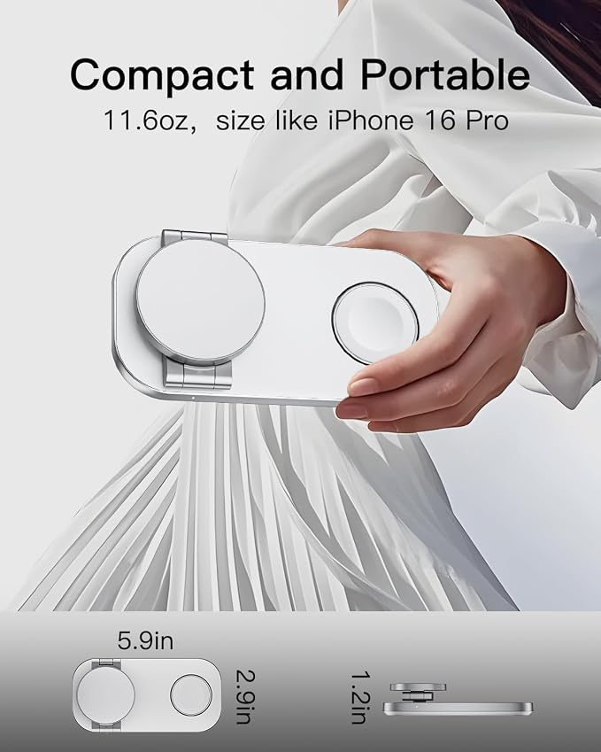 3-in-1 Charging Station for Apple Device, Foldable Magnetic Wireless Fast Charger Stand Compatible with MagSafe for iPhone 17e/17/16/15/14/13/12/Air Series, Apple Watch & AirPods-White - Image 6
