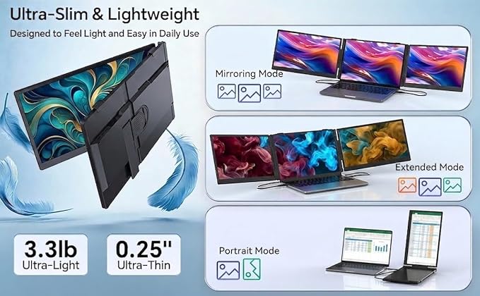 Leudaich 14'' Laptop Screen Extender, Portable Dual Monitor FHD 1080P IPS, Ultra-Slim Travel Monitor for 13-17" Laptops, Laptop Extender Work with Mac/Windows - Image 6