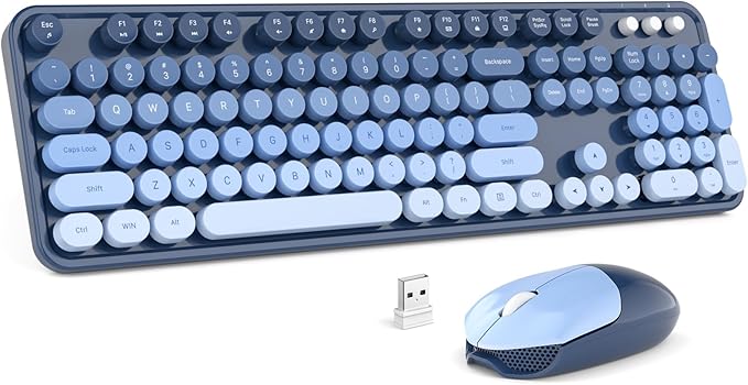 MOFII Wireless Keyboard and Mouse Combo, 2.4GHz Retro Typewriter Keyboard Full Size, Cute Wireless Mice, USB Dongle Plug and Play, for Laptop, PC, Desktop, Windows (Sea Blue Gradient Color) by MOFII