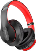 Wireless Bluetooth Headphones Over Ear V6.0 HiFi Stereo with Mic | 65H Playtime 6EQ Modes Foldable Bluetooth Headset with Microphone for Travel Smartphone Computer Laptop Black Red by Glynzak